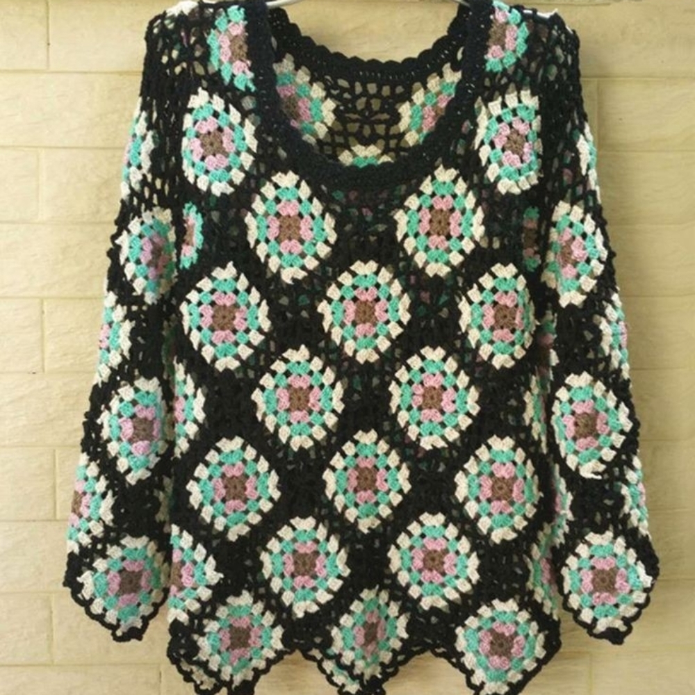 Spring Granny Square boho top, handmade
